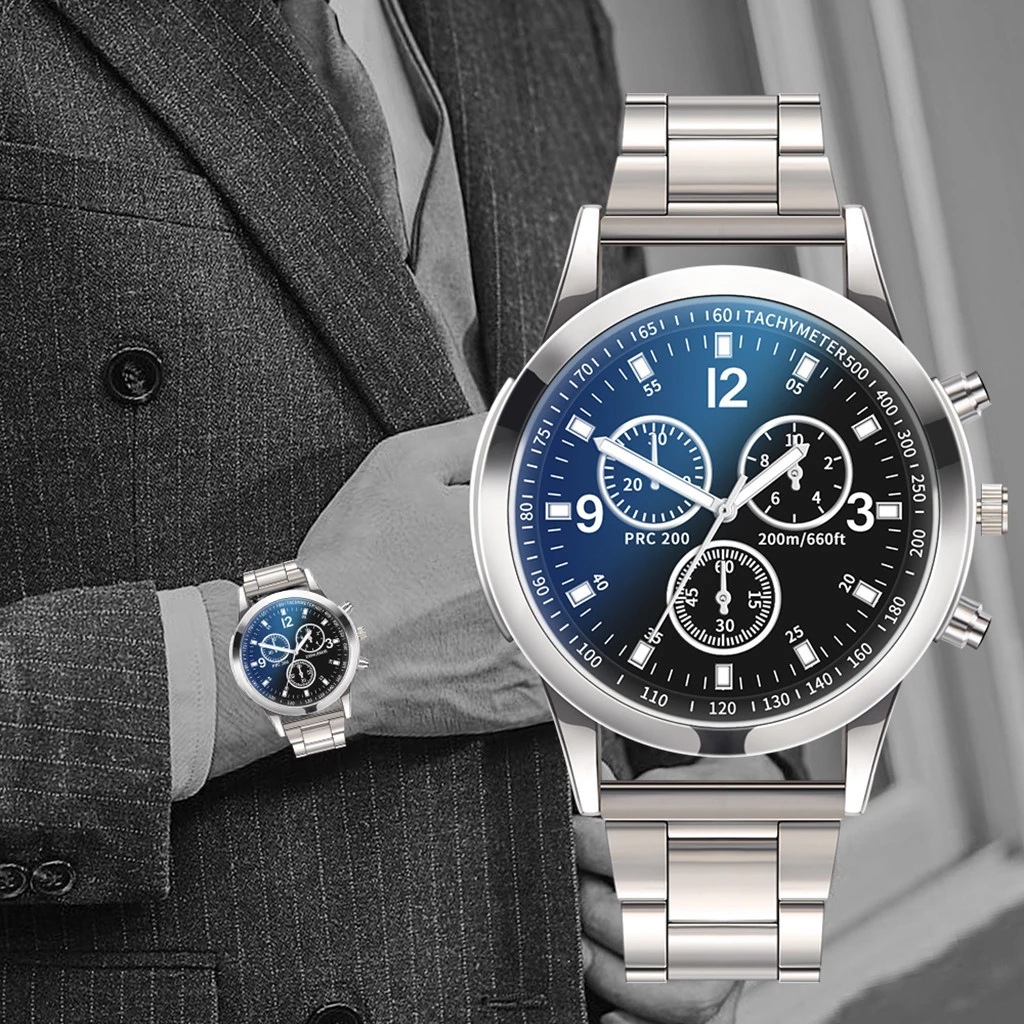 Dazzling blue glass three eyes steel belt watch men's quartz watch gift men's watch wholesale