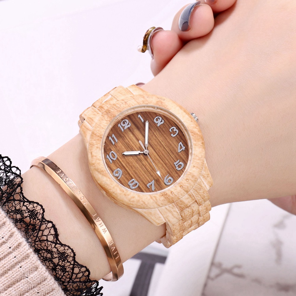 Wood grain simple digital imitation steel band women's watch fashion trend quartz watch women's watch