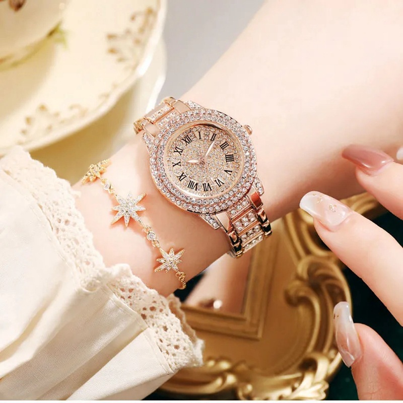 Watch female steel belt full of diamond temperament female watch fashion luxury with rhinestone glow-in-the-dark lady quartz watch female