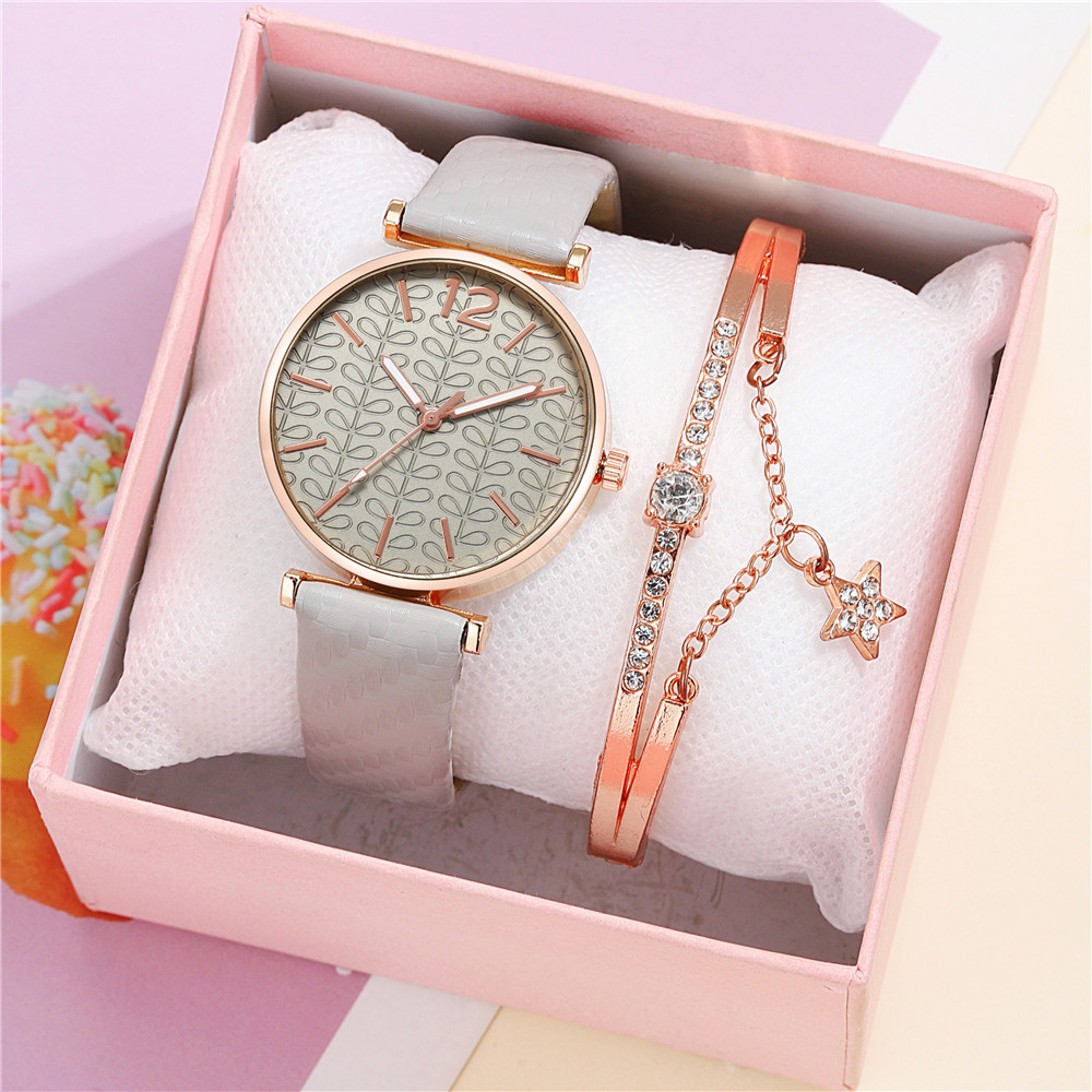 Fashion strip studded leather belt quartz watch women's casual leather belt wrist watch + bracelet set