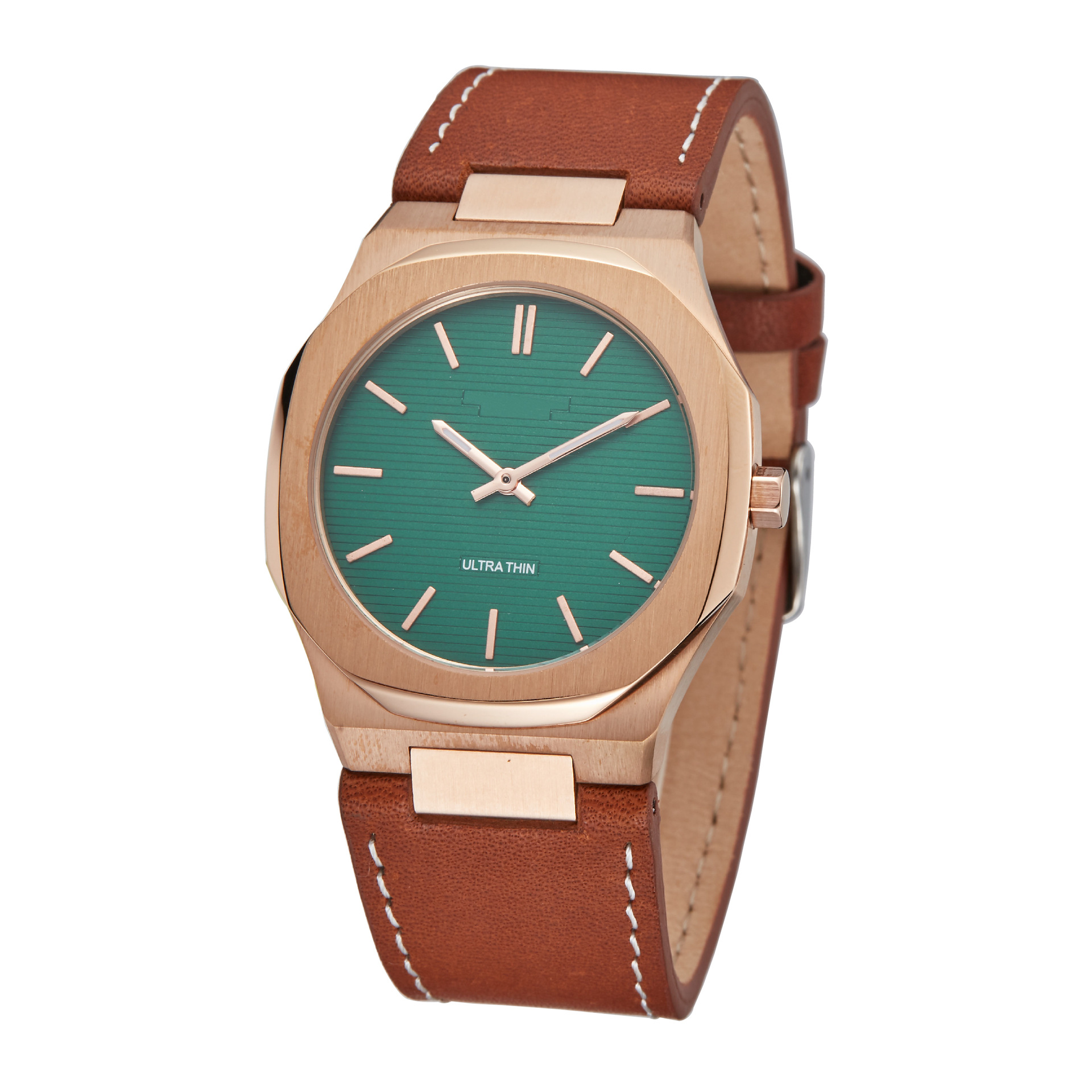 Hot stainless steel waterproof men's watch ultra-thin leather simple octagonal