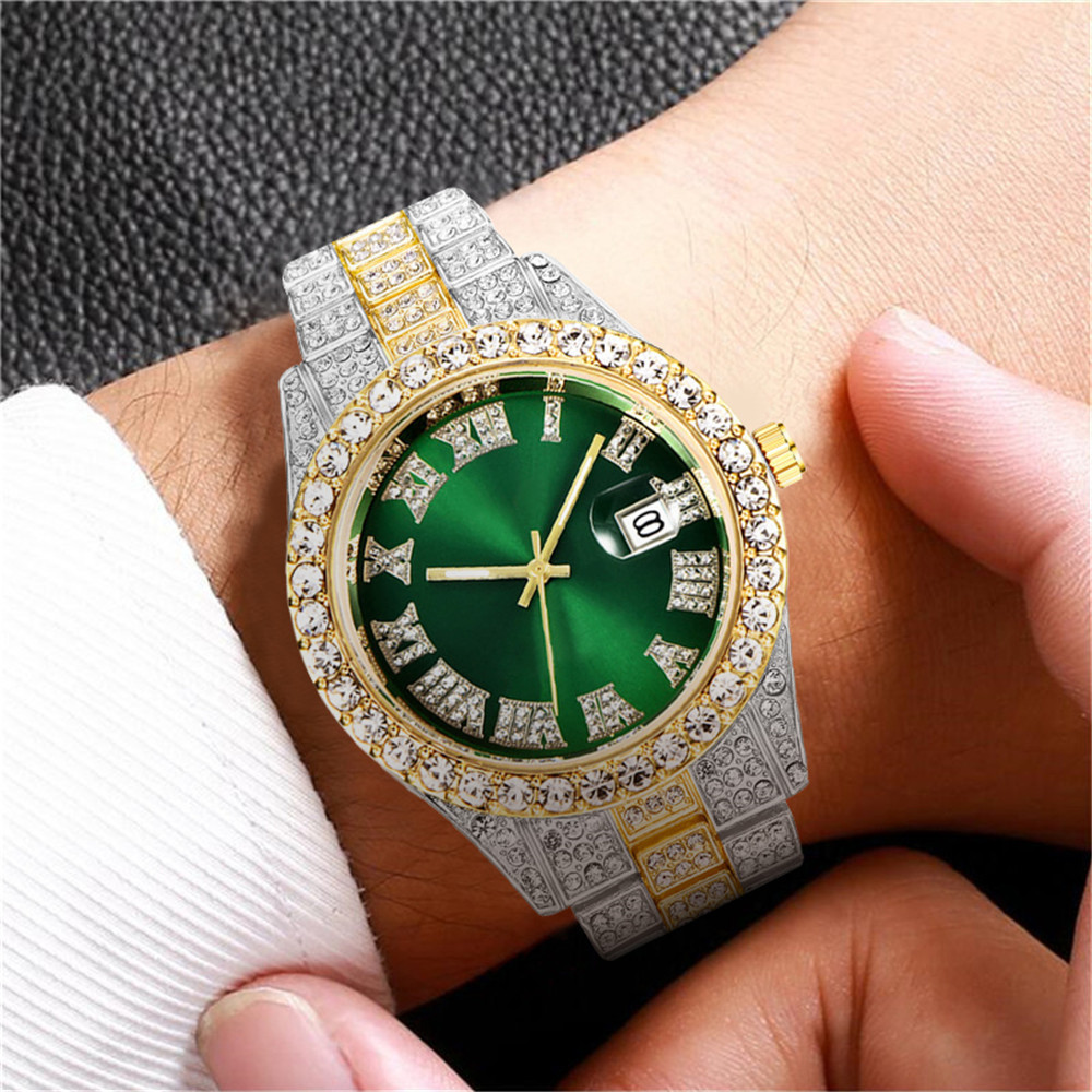 New men's steel band quartz watch Hip Hop business steel band calendar men full diamond men's watch