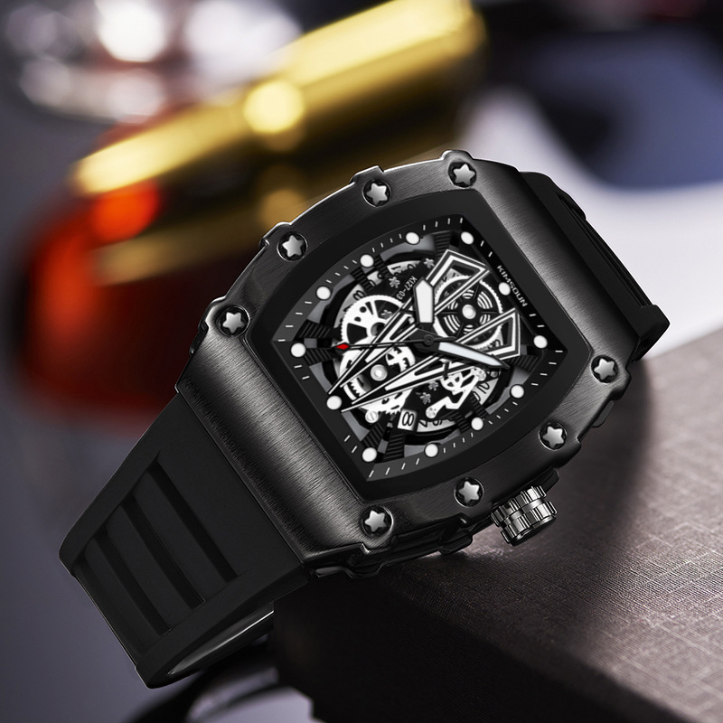 Cross-border explosive watch men silicone wine barrel luminous fashion movement